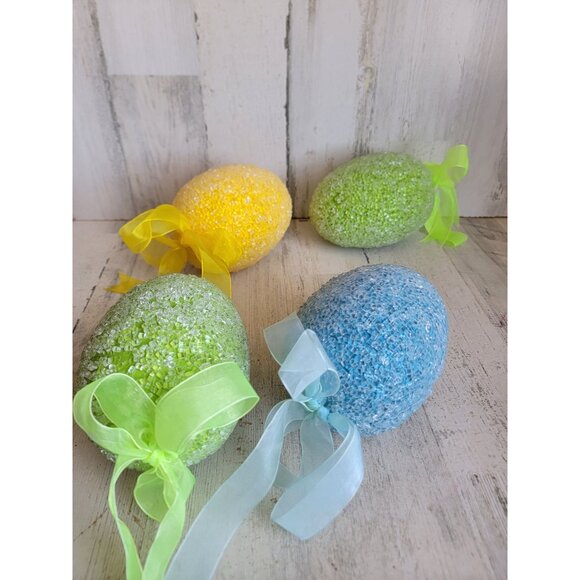 Beaded large egg pastel Easter ornament hanging set decor - Picture 6 of 6